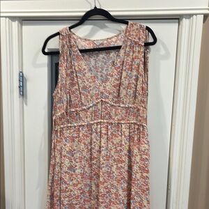 Rails Pink and White Sleeveless V-Neck Midi Dress